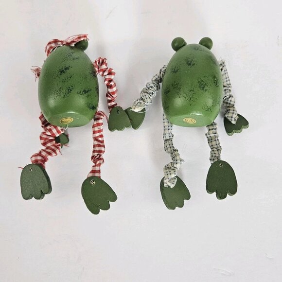 Vtg Folk Art Frog Figurines Fabric Arms & Legs – Set of 2 Country Cottage Décor - Picture 6 of 10